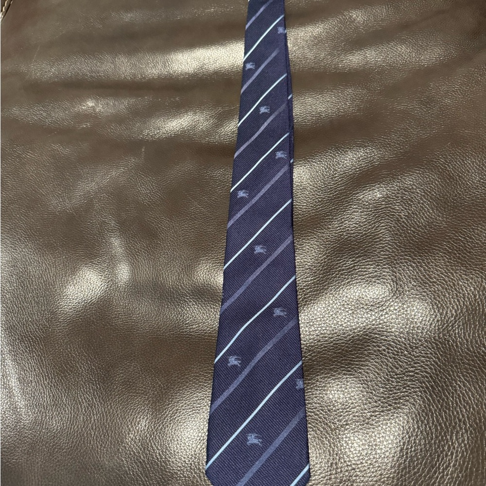 Burberry Dark Blue Narrow Tie with Light Blue Stripes